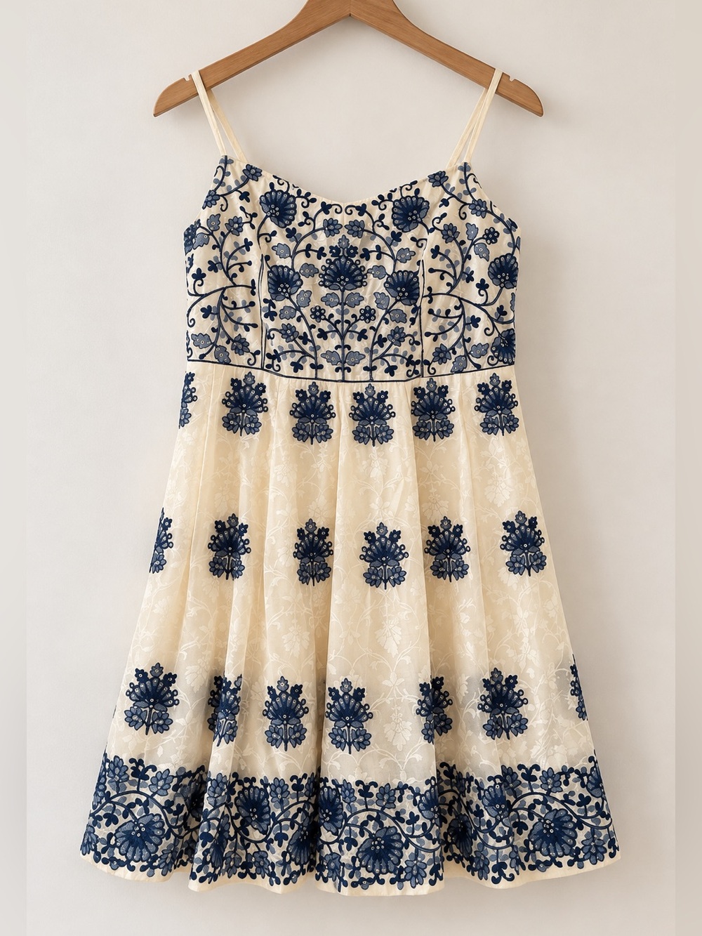Rangmanch by Pantaloons Ivory Navy Embroidered Fit & Flare Dress